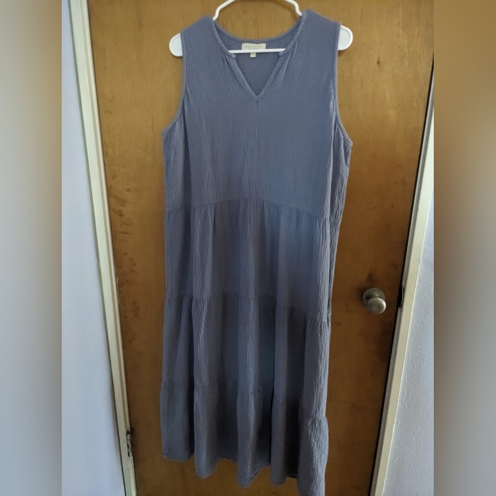 Side Stitch Las Angeles 100% Cotton Tiered Lagan Look Blue Maxi Dress Size L